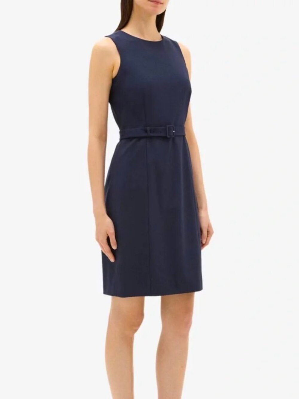 Theory Vaille Sevona Wool‎ Stretch Dress Navy Blue Mini Belted Size 2
